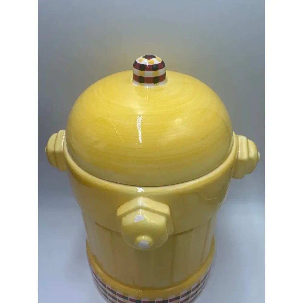 MSRF Inc Fire Hydrant Cookie Jar Yellow Ceramic Checkerboard 12